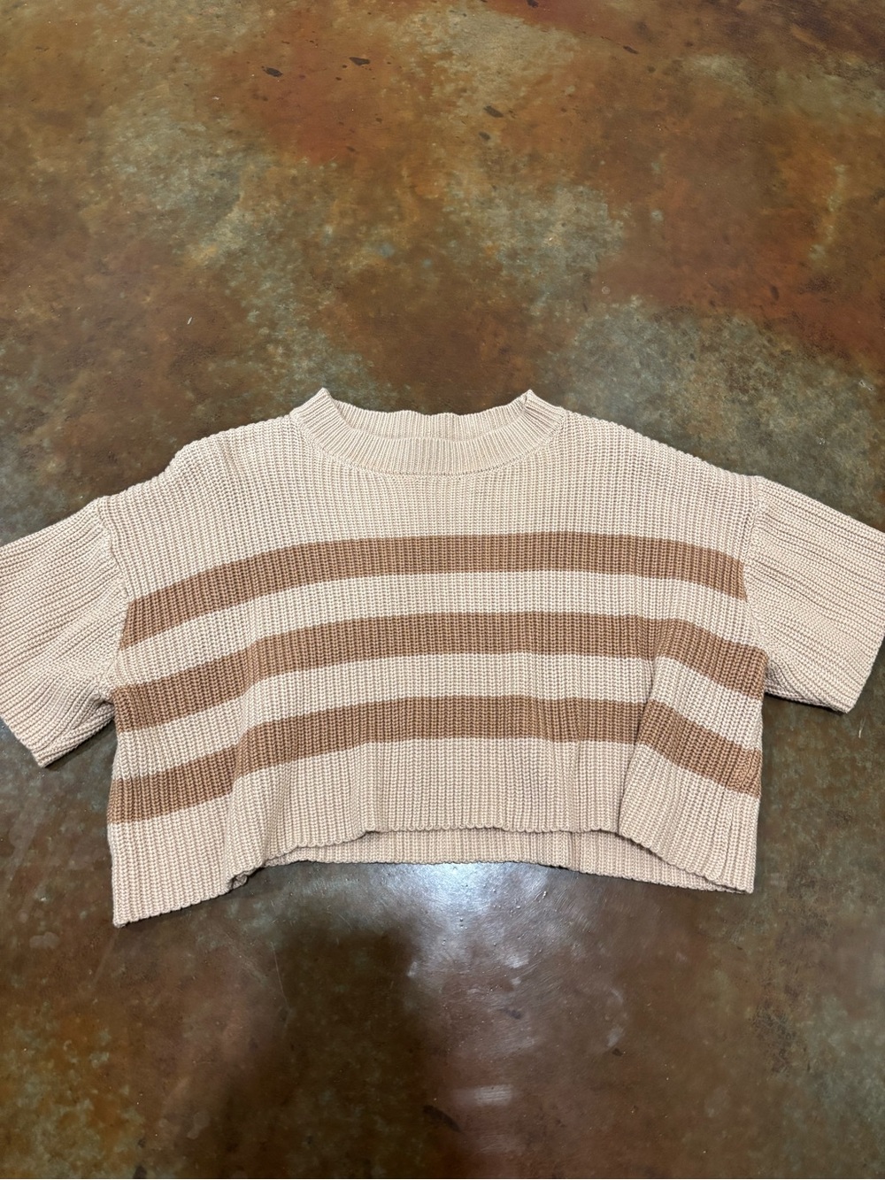 Women's Crop Knit Top in Beige Stripe